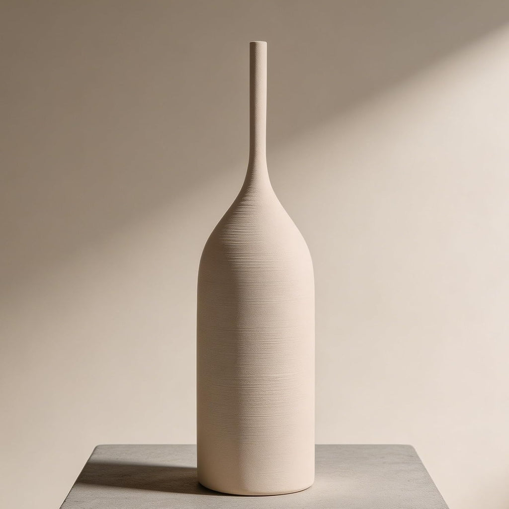 Ceramic Vases, 15.35 Inch Tall Modern Boho Vases, Matte Minimalist Decorative Vases for Home Decor, Centerpiece, Living Room, Bookshelf and Entryway Table, Matte Pearl