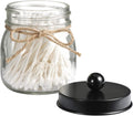 SheeChung Small Glass Mason Jar Qtip Holder with Black Stainless Steel Lid