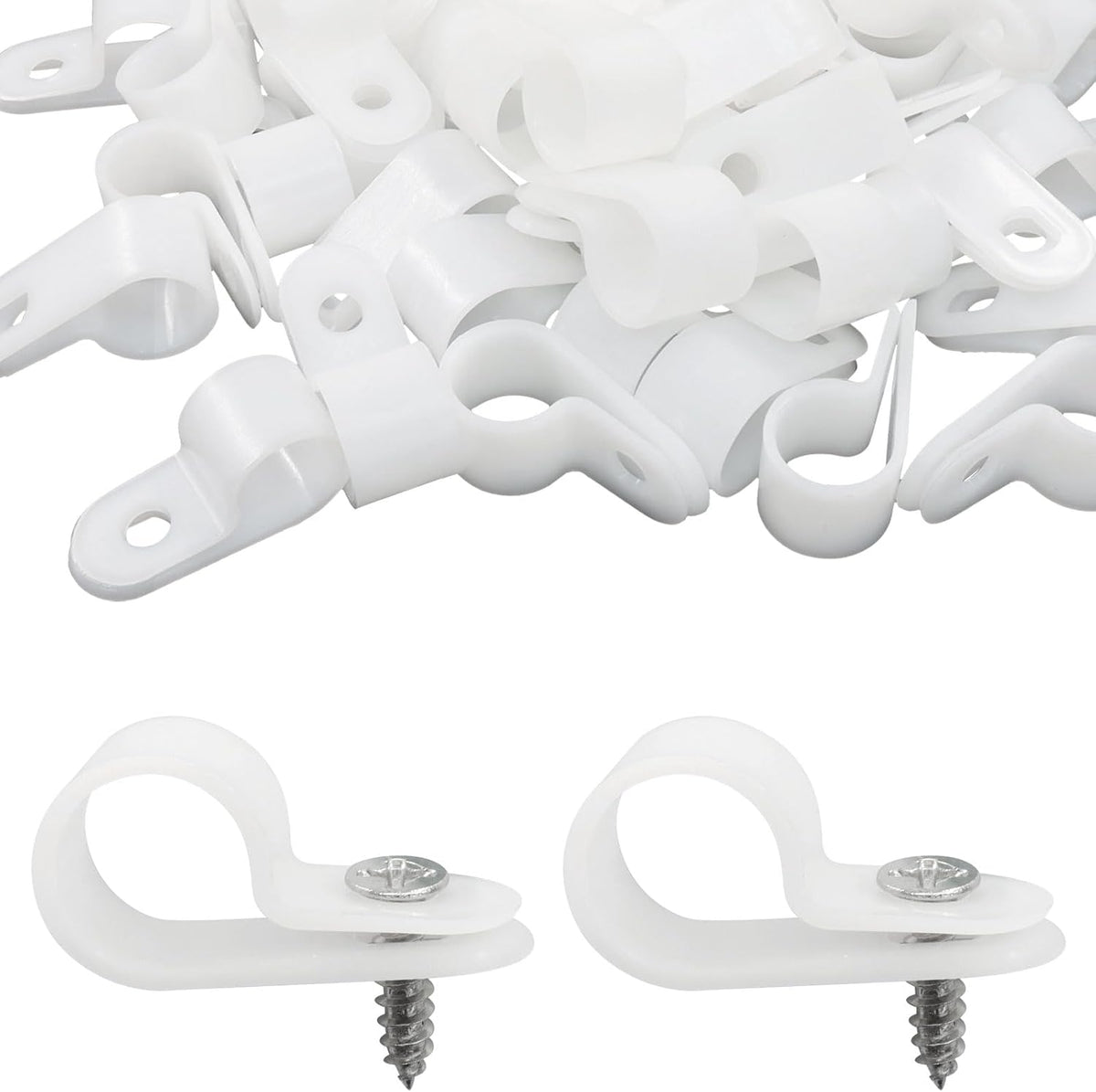 60 Pcs White R-Type Cable Clamp, 1/2 Inch