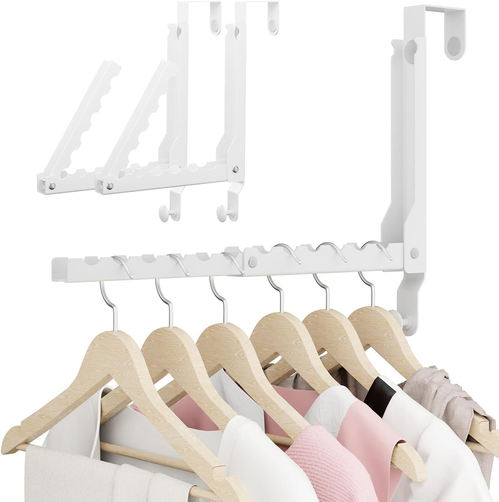 Over The Door Hanger Folding Clothes Drying Rack, Double Fold Hanging Door Hooks Coat Rack with Hooks for Indoor Laundry Room Compact Small Space Foldable Portable Door Hanger Hook Collapsible- 2 Pack