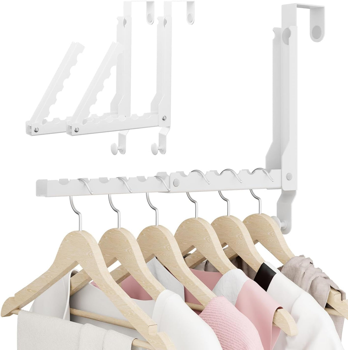 Over The Door Hanger Folding Clothes Drying Rack, Double Fold Hanging Door Hooks Coat Rack with Hooks for Indoor Laundry Room Compact Small Space Foldable Portable Door Hanger Hook Collapsible- 2 Pack