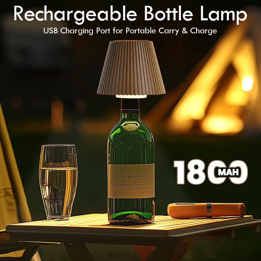 WILIT Wireless Bottle Lamp, Rechargeable Cordless Table Lamp Shades