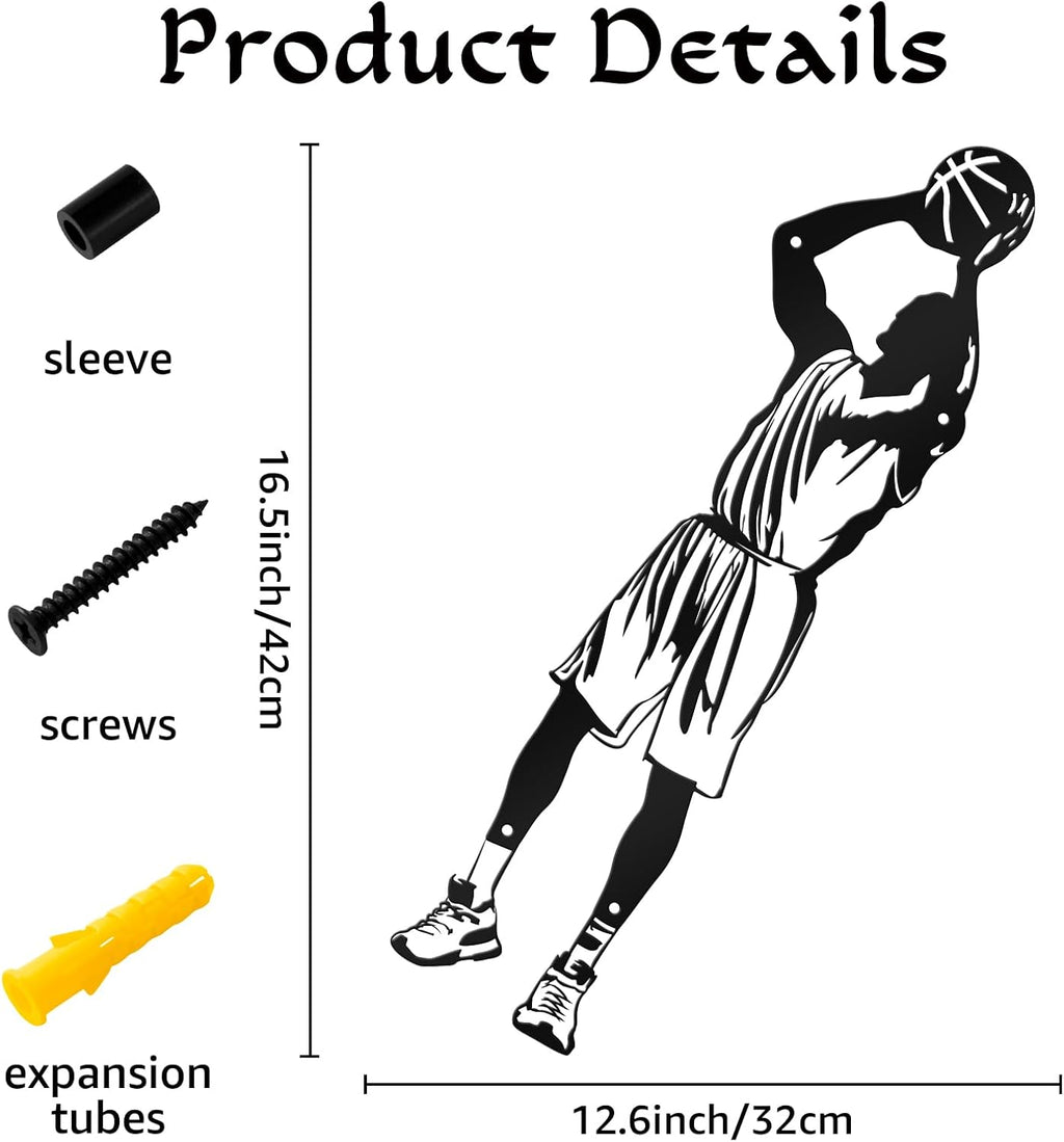 Paquesta Basketball Wall Decor Metal Art Wall Mounted Basketball Hoop Sculpture with Soccer Player Styles, Basketball Gifts for Boys, Men ，Basketball Room Decor