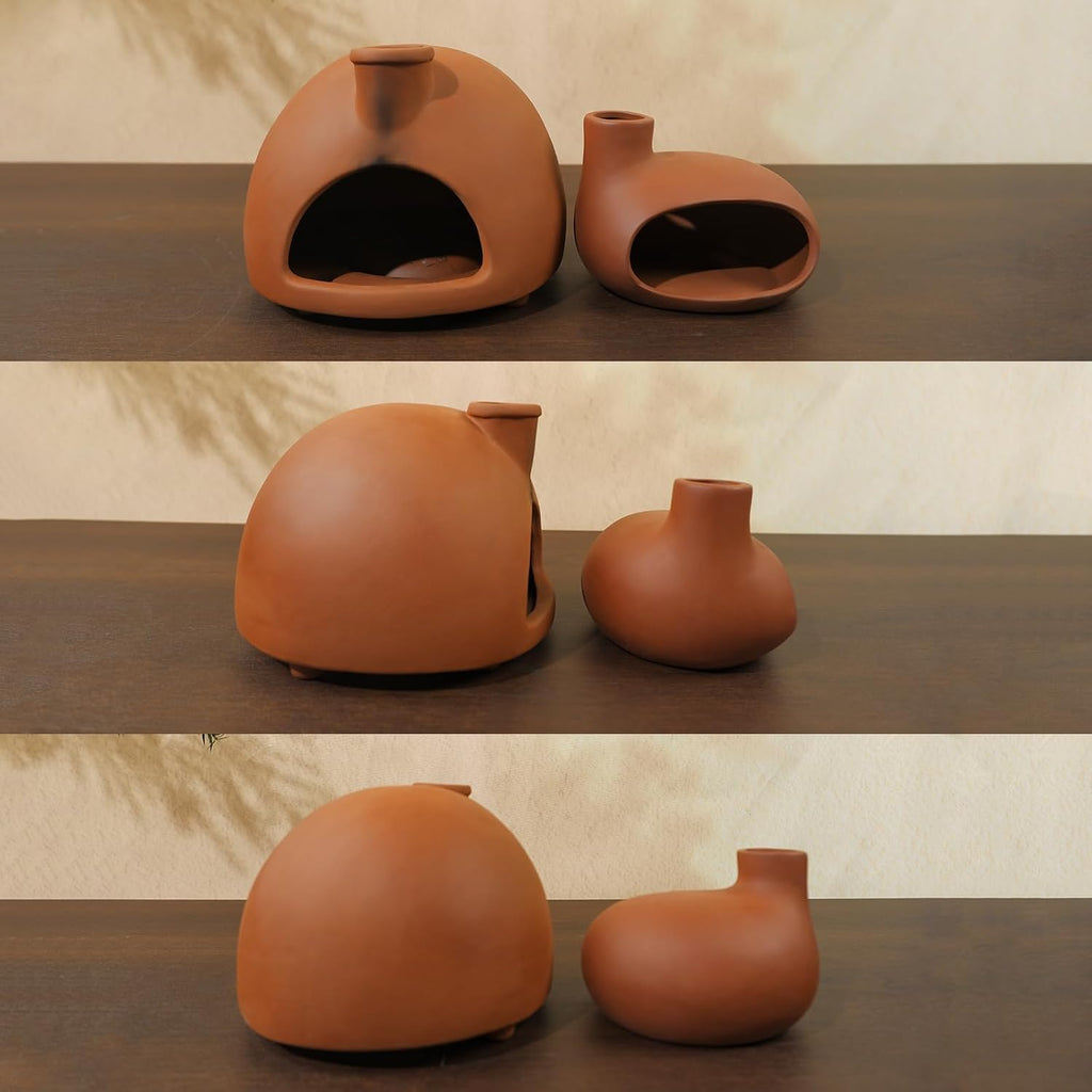 Large Terracotta Palo Santo Holder - Chiminea Incense Dish with Chimney
