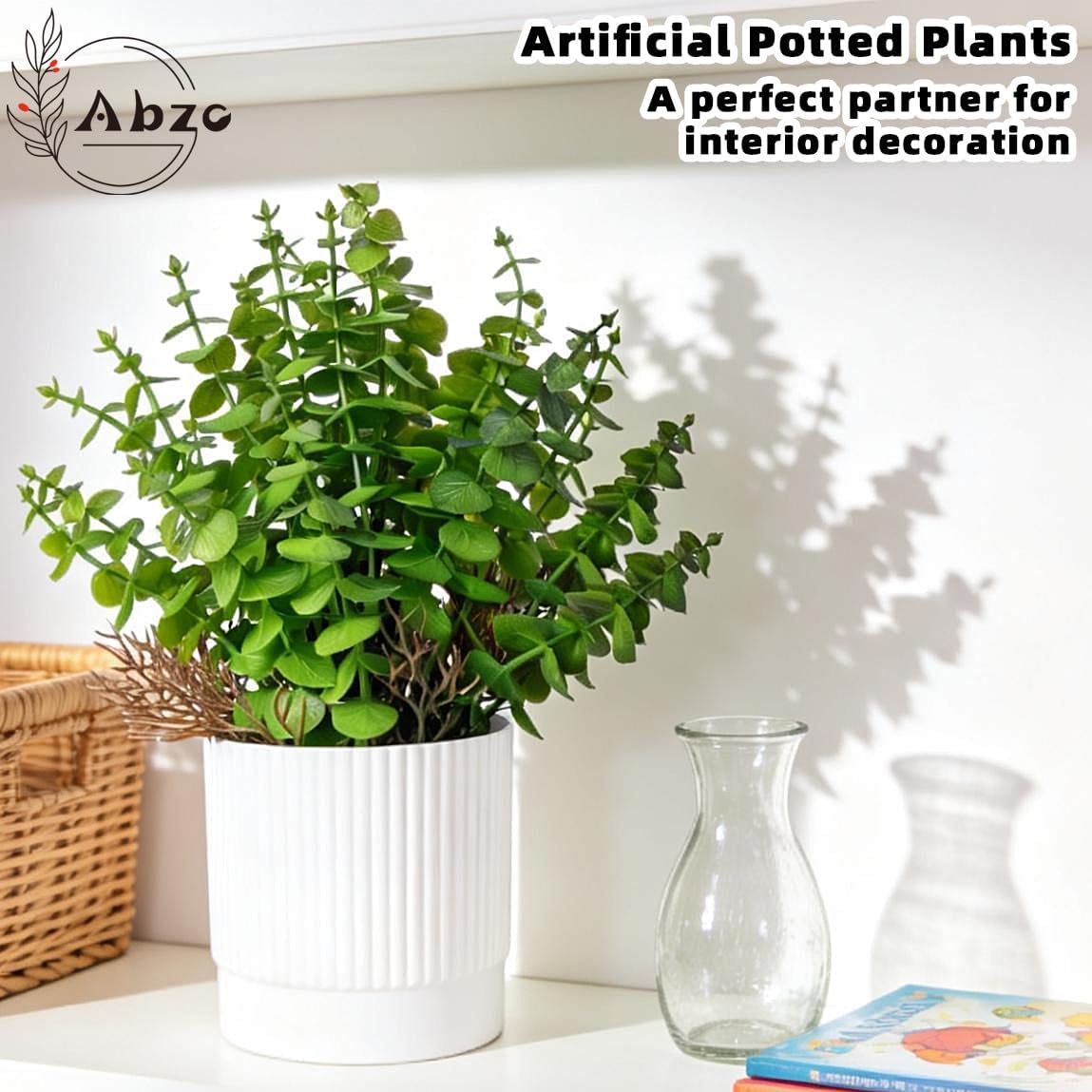 Abzo 2 Pack Artificial Potted Plants Fake Plants Artificial Plastic Plants for Table Desk Bathroom Shelf Home Kitchen Office Decor