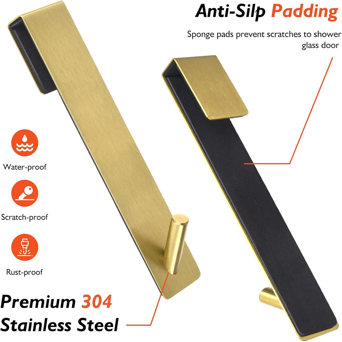 Kontoyo Shower Door Hooks(10 Inch),Extended Over Door Hooks for Bathroom Frameless Glass Shower Door,Stainless Steel Towel Hooks,Heavy Duty Rack Hooks for Robe,Towel-2 Pack-Gold