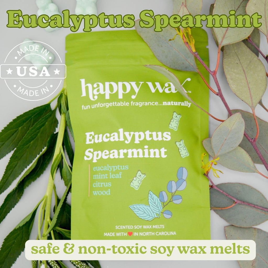 Happy Wax Eucalyptus Spearmint Scented Bear Wax Melts - Natural Strong Eucalyptus Scented Wax Melts Infused w/Essential Oils - Non Toxic Soy Wax for Warmers (8 oz Pouch)