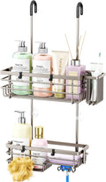 HapiRm Hanging Shower Caddy Organizer - No Drilling Shower Shelves with Hooks and Toothbrush Holder, Rustproof 304 Stainless Steel Bathroom Organizer - Brushed Nickel
