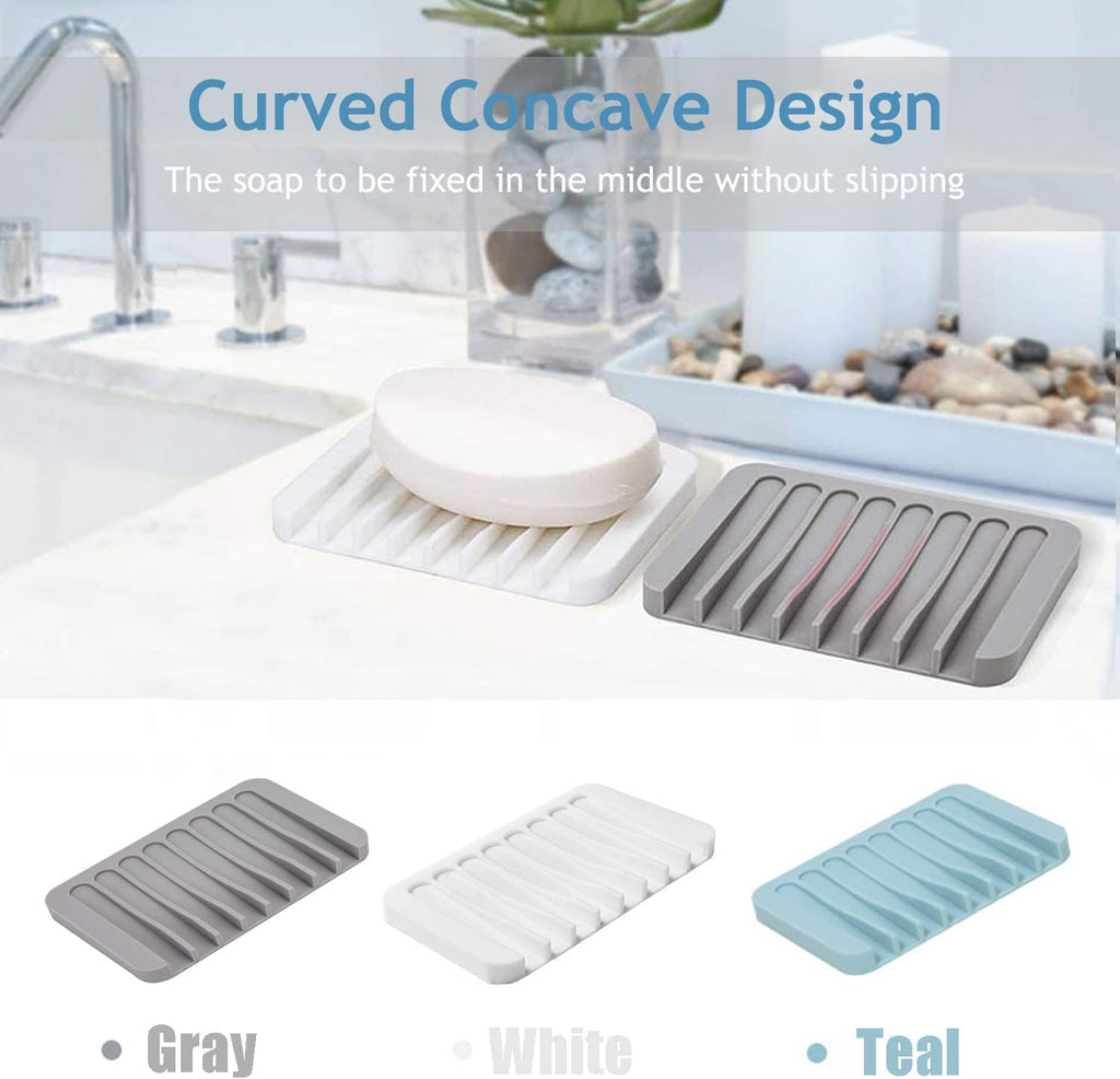 Self Draining Soap Dishes, 3 Pcs Silicone Waterfall Drainer Soap Holder for Bathroom, Extend Soap Life Keep Dry Clean & Easy Cleaning (Black)