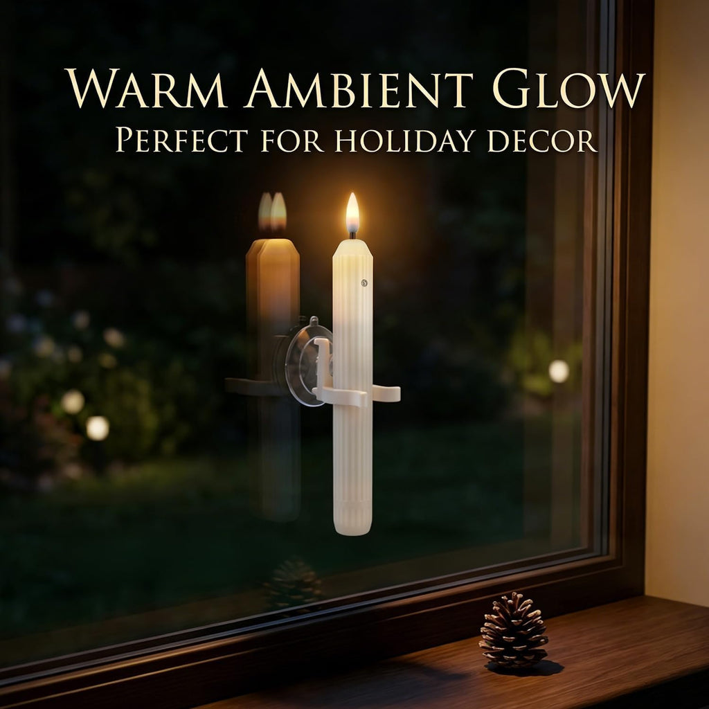 12 Pack Dusk to Dawn Window Flameless Taper Candles with Suction Cups
