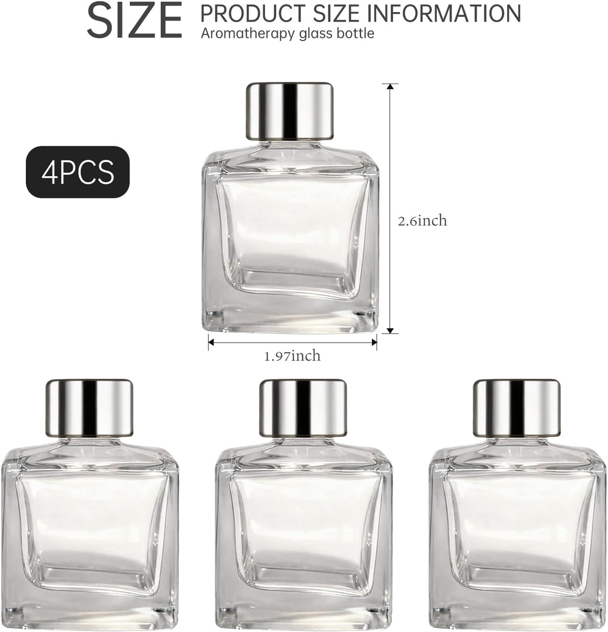 50ml Fragrance Glass Reed Diffuser Bottles Set of 4 Jars