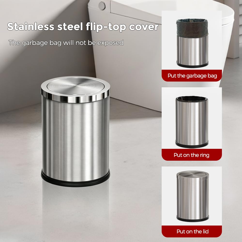 7L/1.8GAL Small Bathroom Trash Can with Flipping Lid