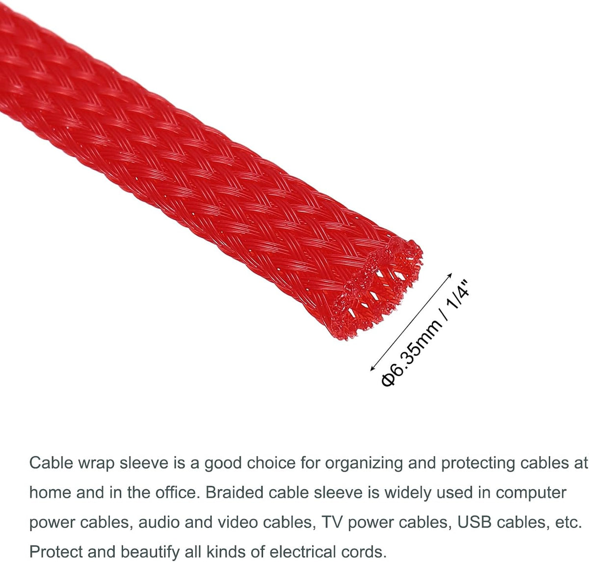 uxcell Expandable Sleeving, 1/4-inch 100ft Cable Sleeve, Red