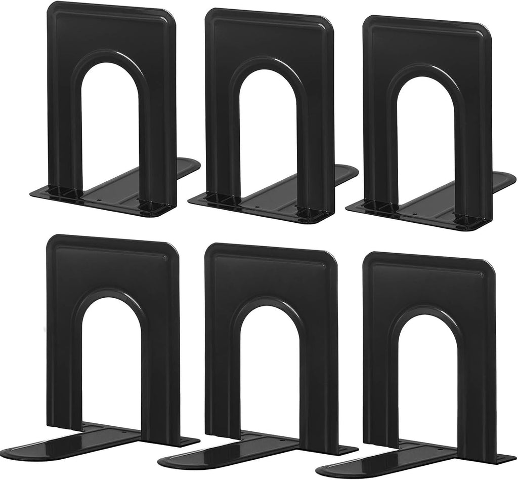 HappyHapi 3 Pairs Book Ends, Heavy Duty Bookends for Shelves, Black