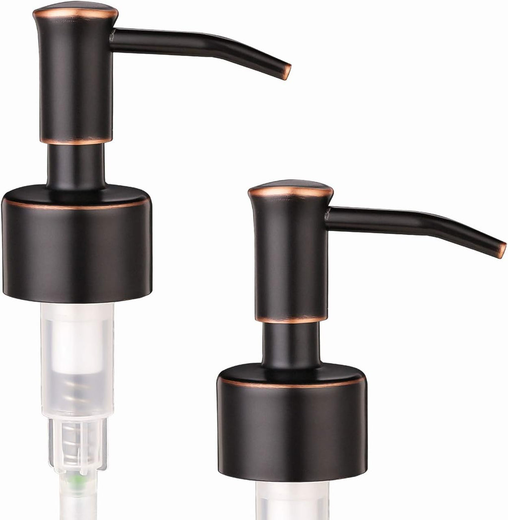 2 Pack Thick Clear Glass Pint Jar Soap Dispenser with Oil Rubbed Bronze Stainless Steel Pump, 16ounce Clear Boston Round Bottles Dispenser with Rustproof Pump for Essential Oil, Liquid Soap