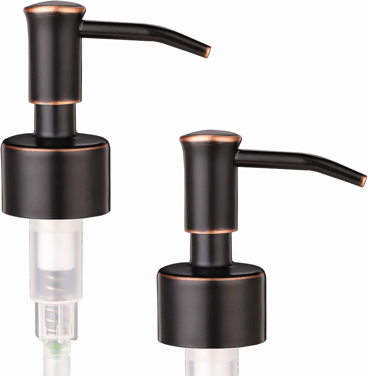 2 Pack Thick Clear Glass Pint Jar Soap Dispenser with Oil Rubbed Bronze Stainless Steel Pump, 16ounce Clear Boston Round Bottles Dispenser with Rustproof Pump for Essential Oil, Liquid Soap