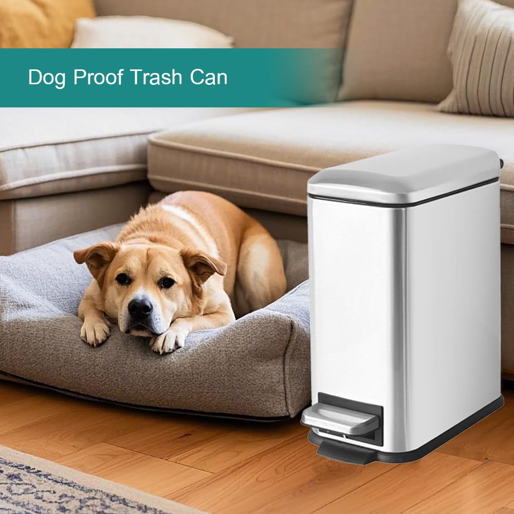 Small Bathroom Trash Can with Lid, Bedroom Trash Can, Silver