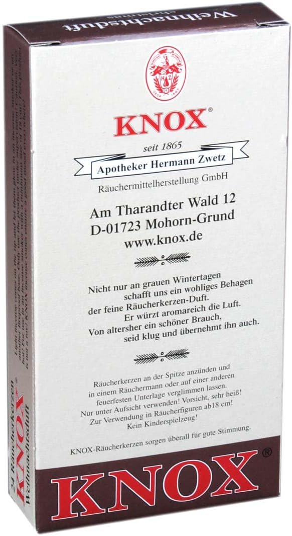 KNOX Christmas Scented Incense Cones, 24 Pack, Made in Germany