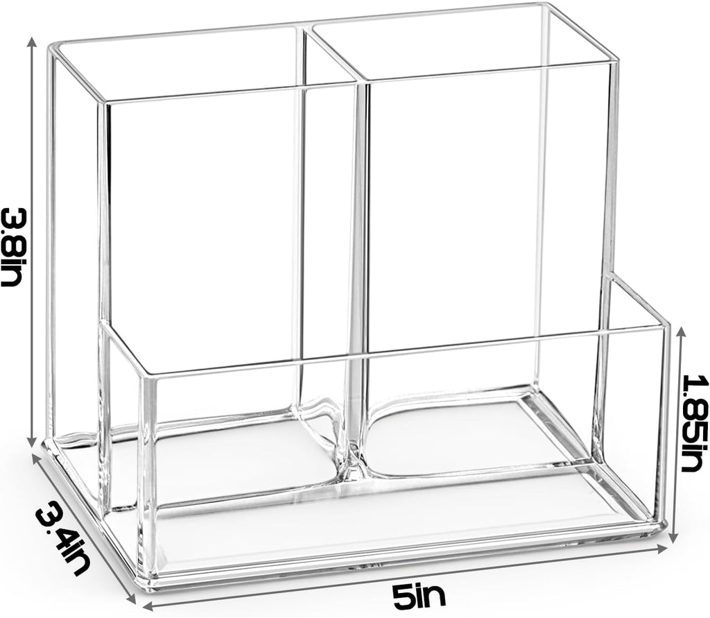 Vowcarol Clear Acrylic Remote Control Holder, 3 Compartments (2 Tall + 1 Low), Small Footprint, Tabletop Storage for TV, AC & Small Items