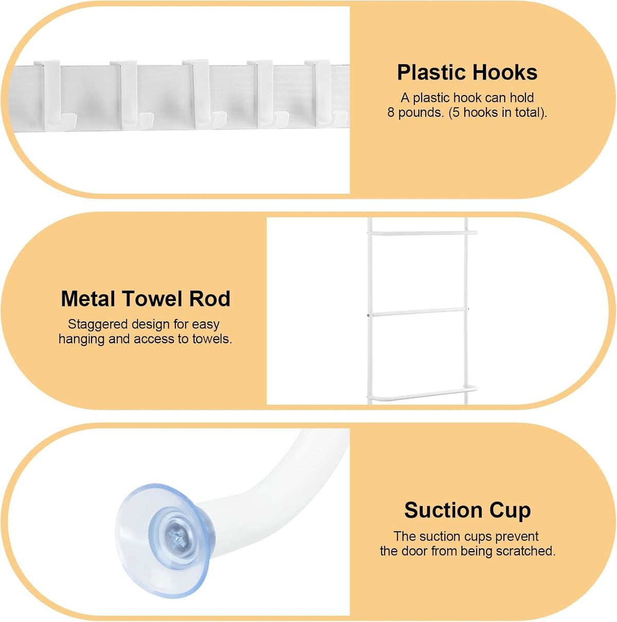 Over The Door Towel Rack 5 Tier Over The Door Towel Bar for Bathroom Towel Holder Over Door Hanger with Hooks Large Metal Towel Blanket for Bedroom Dorm Door (White)