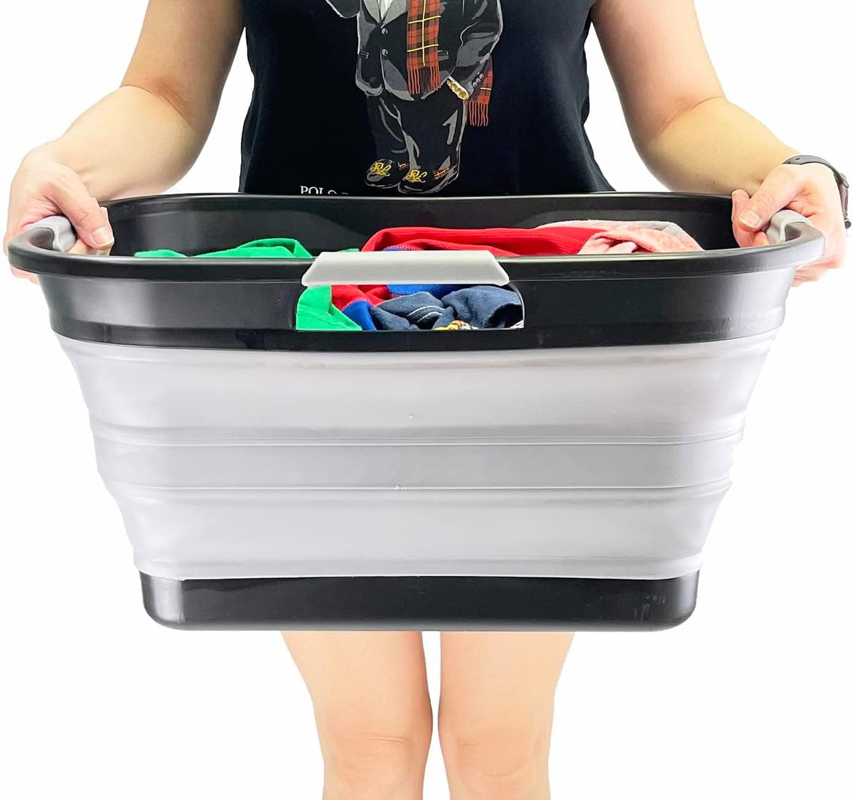 New SAMMART 30L(8 gallon) Collapsible Plastic Laundry Basket - Foldable Pop Up Storage Container/Organizer - Space Saving Hamper/Basket - Water Capacity 24L(6.3 gallon) (Black/Alloy Grey)