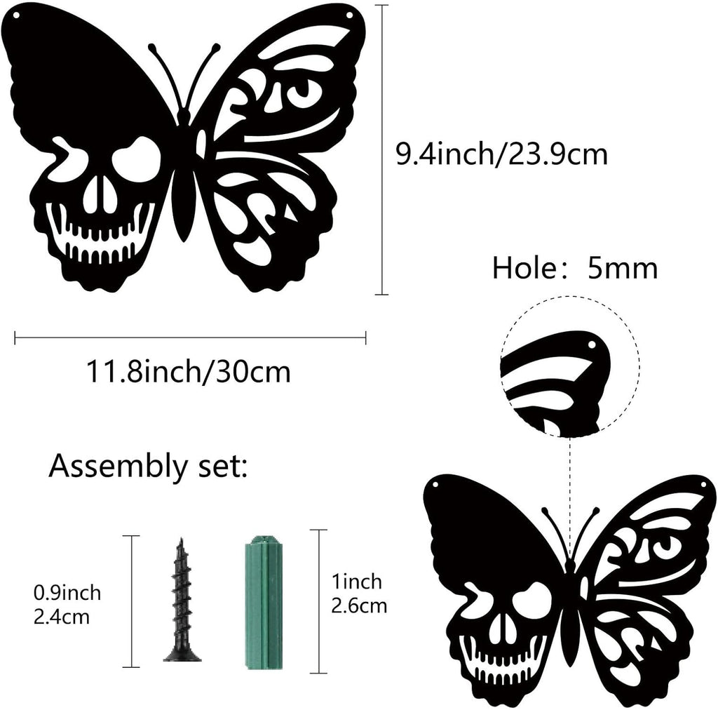 CREATCABIN Skull Butterfly Metal Wall Art Decor Wall Hanging Plaques Ornament Iron Wall Art Sculpture Sign for Indoor Outdoor Home Livingroom Kitchen Garden Office Decoration Gift Black 9.4 x 11.8inch