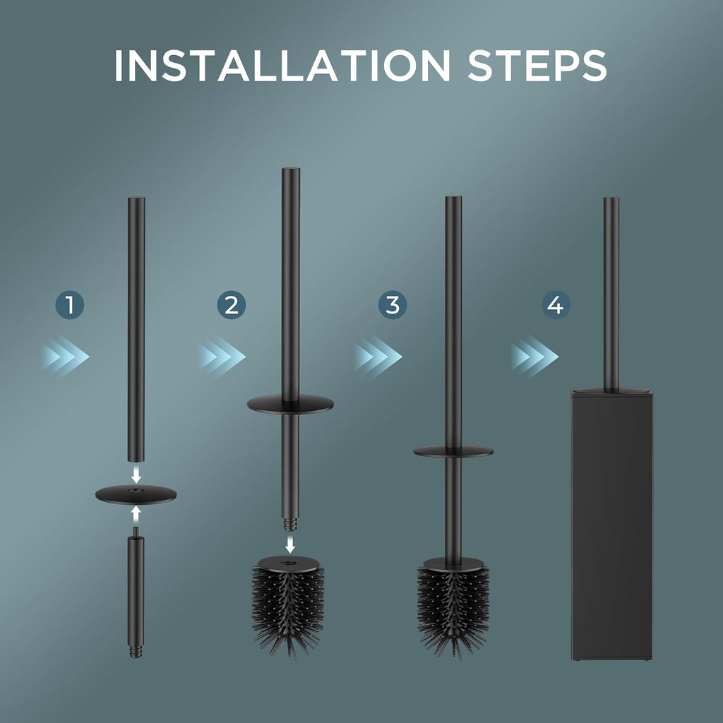FORIOUS Toilet Bowl Brush and Holder Set, 304 Stainless Steel Handle Black