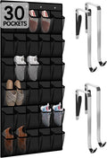 Kotkn Over the Door Shoe Organizer with 30 Breathable Mesh Pockets - Large Capacity Closet Storage for Men & Women, Hanging Shoe Rack Organizer (Solid black)