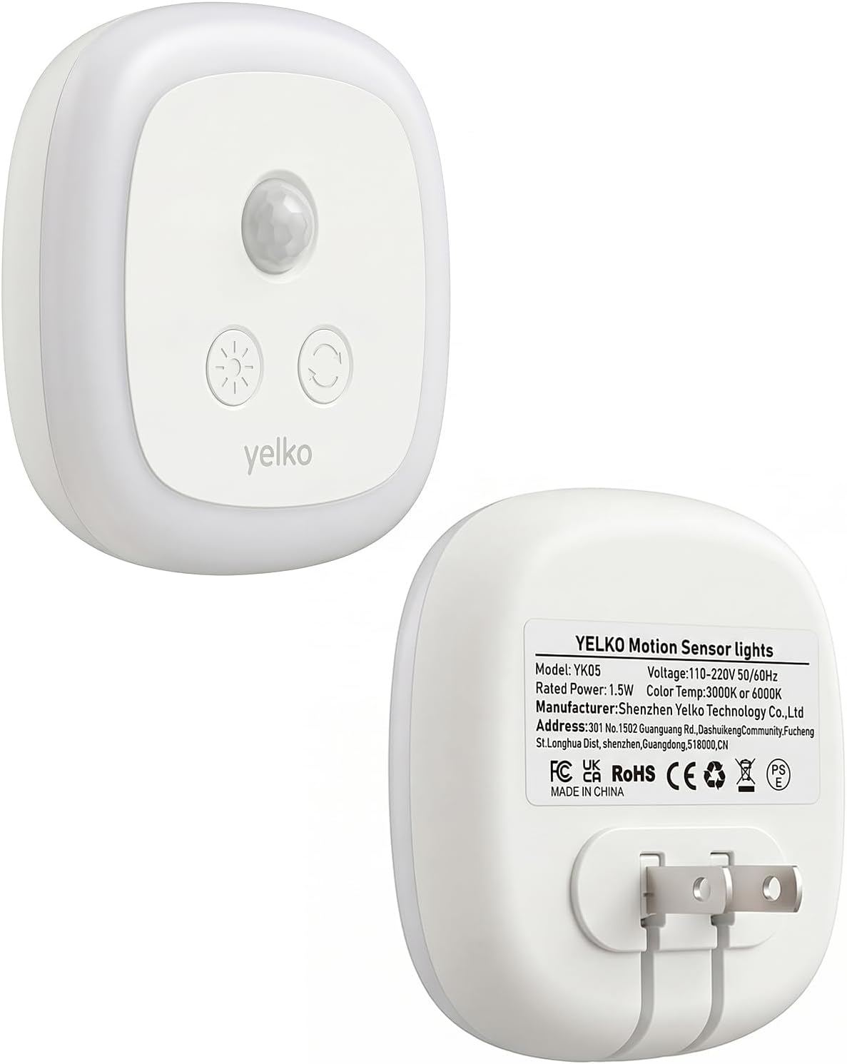YELKO LED Nightlights Plug into Wall, Motion & Dust to Dawn Sensor, 2-Pack