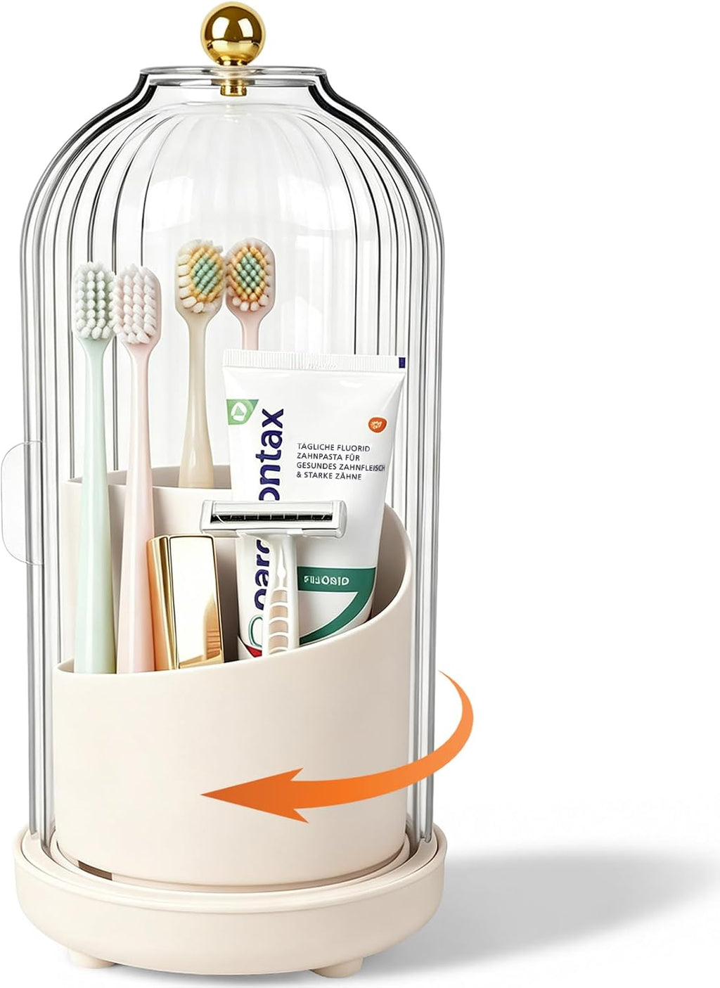 Toothbrush Holders with Cover Toothpaste Organizer for Bathroom, Beige