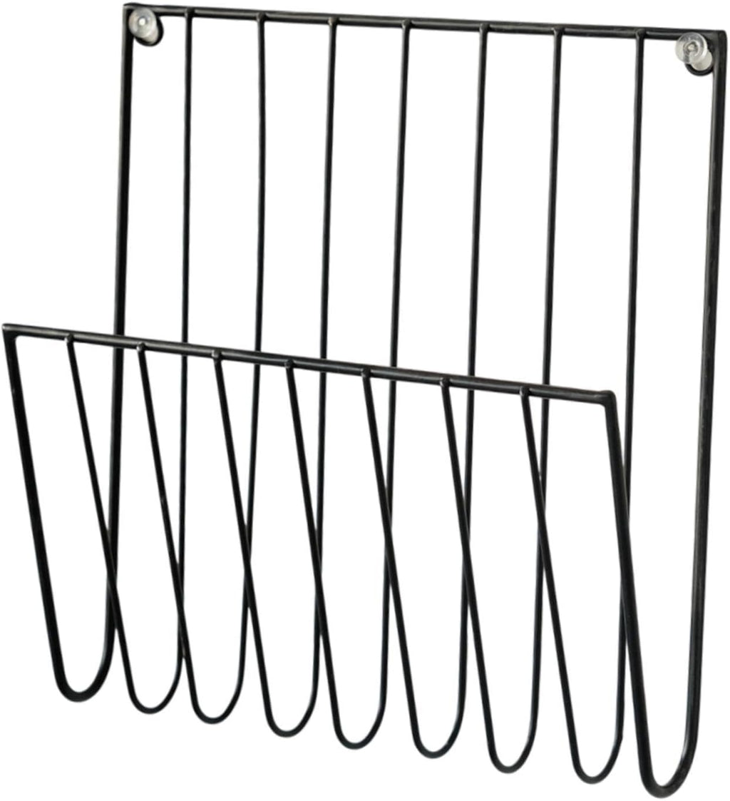 Black Wall Mounted Magazine Rack and File Holder, Iron Mail Organizer for Home Office and Study Room