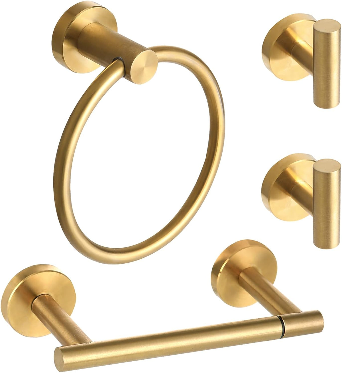 4 Pieces Brushed Gold Bathroom Accessories Hardware Set,Toilet Paper Holder Set,Include Double Post Pivoting Toilet Tissue Roll Paper Holder,Towel Ring,Towel Holder Set for Bathroom