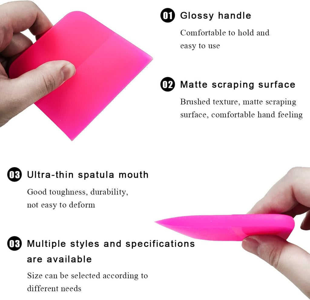 KVAEY 5 in 1 Rubber Squeegee Kit, Anti-Scratch Flexible Soft Matte TPU Coating Scraper Kit, Small Tint Squeegee Water Blade Scraper for Paint Protection Film Household Cleaning (Pink)