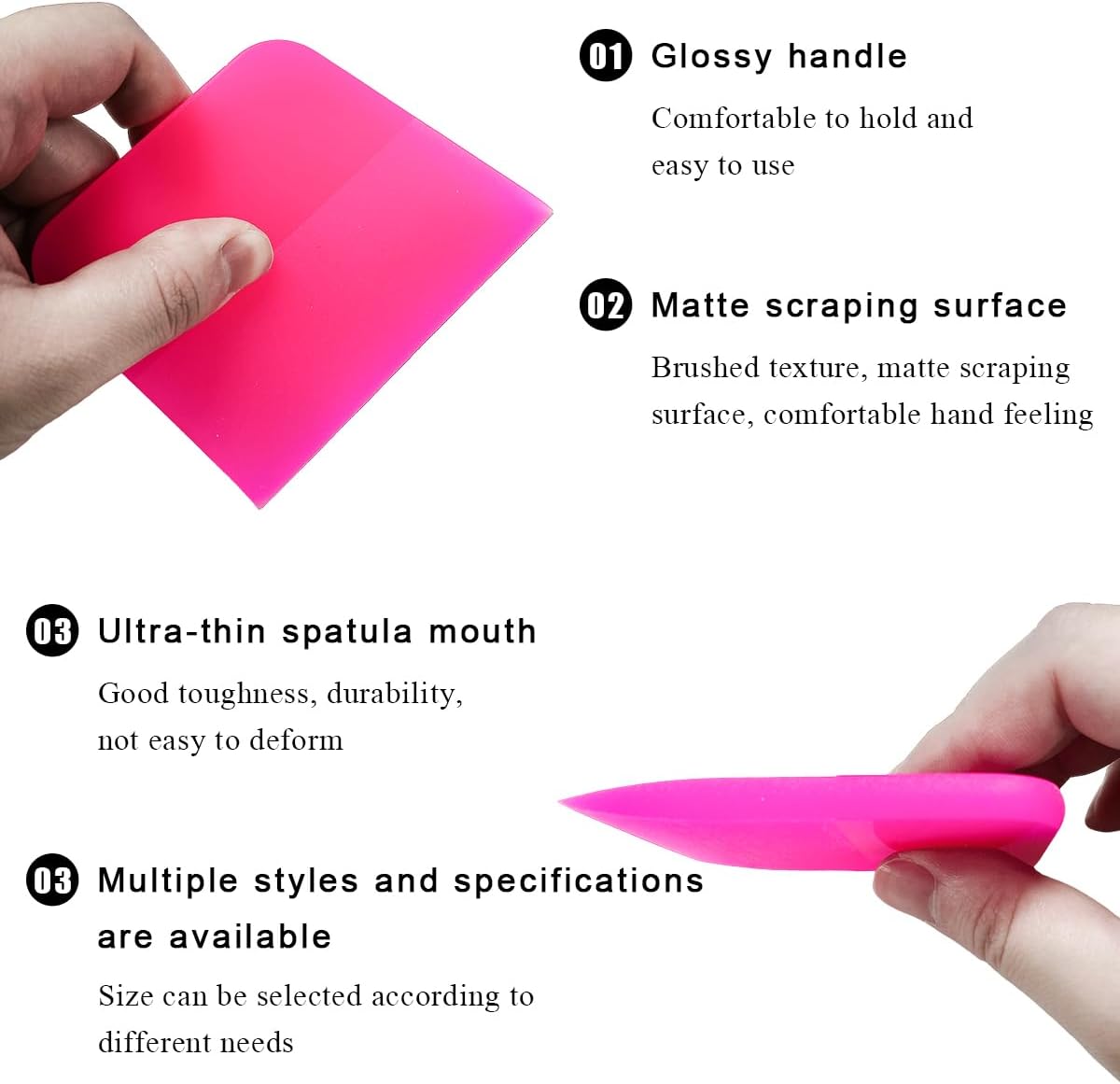 KVAEY 5 in 1 Rubber Squeegee Kit, Anti-Scratch Flexible Soft Matte TPU Coating Scraper Kit, Small Tint Squeegee Water Blade Scraper for Paint Protection Film Household Cleaning (Pink)