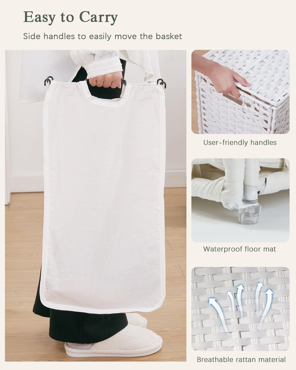 SETVSON Laundry Hamper with Lid Wicker Laundry Basket, White