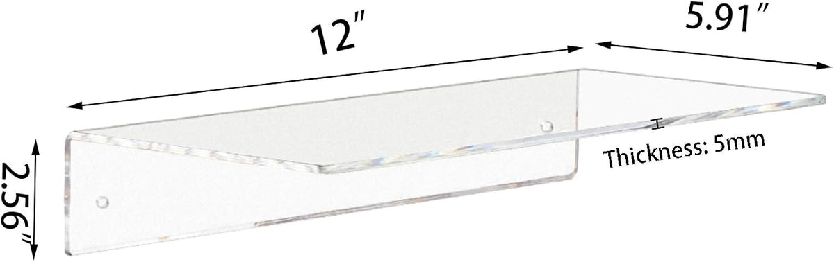 Weiai Clear Acrylic Floating Shelves 12 Inch Wall Mount Shelf for Storage 4pack