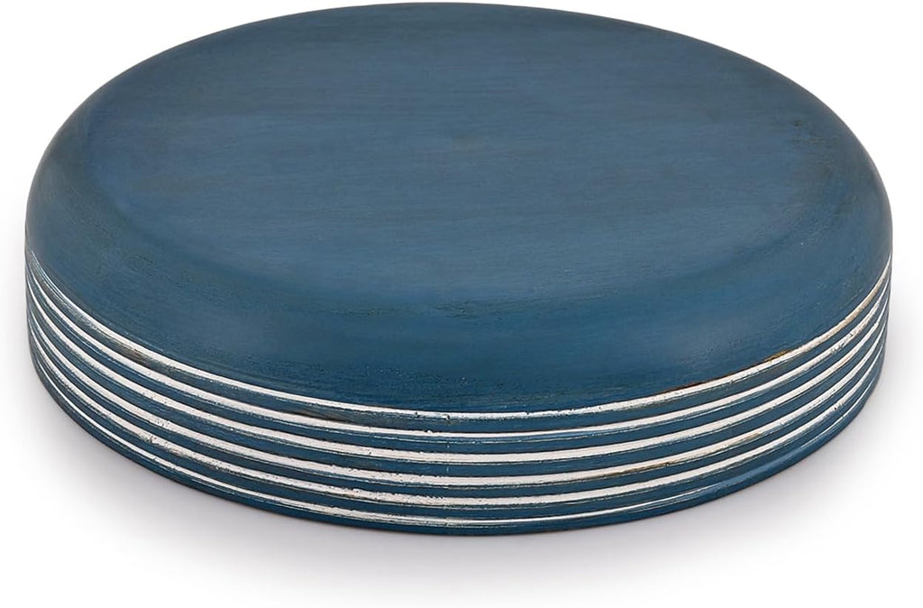 NIRMAN Mango Wood Fruit Bowl Rustic Blue Finish Decorative Serving Bowl Wooden Centerpiece for Kitchen Counter, Dining Table | (10" X 10" X 2.5")