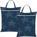 "ocean starfish navy blue beach 2-Pack Travel Laundry Bags for Dirty Clothes- Large Waterproof Laundry Tote, Wet & Dry Use, Reusable Foldable Carry Handles for Vacation, Gym & Dorm"