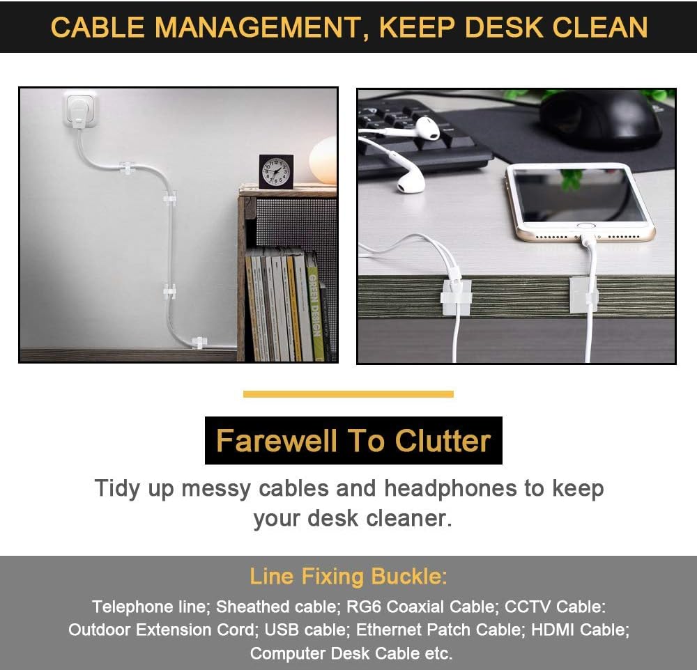 Cable Clips Self with 3M Adhesive Cord Organizer Hooks for Office Home Car