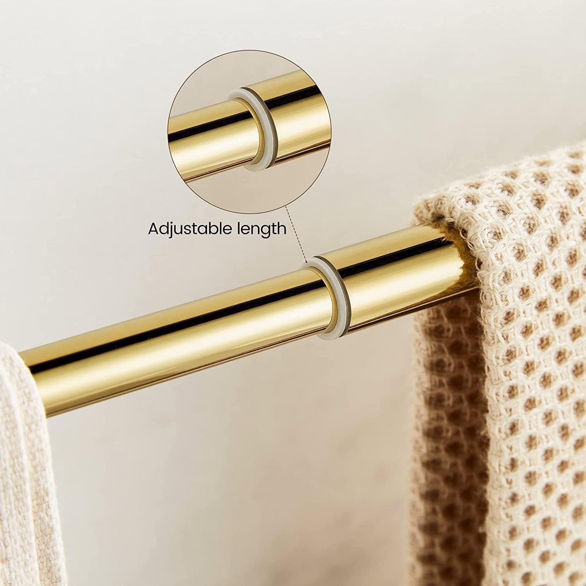 Crystal Gold Towel Bar, Gold Adjustable Bathroom Towel Holder Bar, Golden Single Towel Rack Hanger Home Towel Holder Rod for Bathroom Wall Mounted Bathroom Accessory