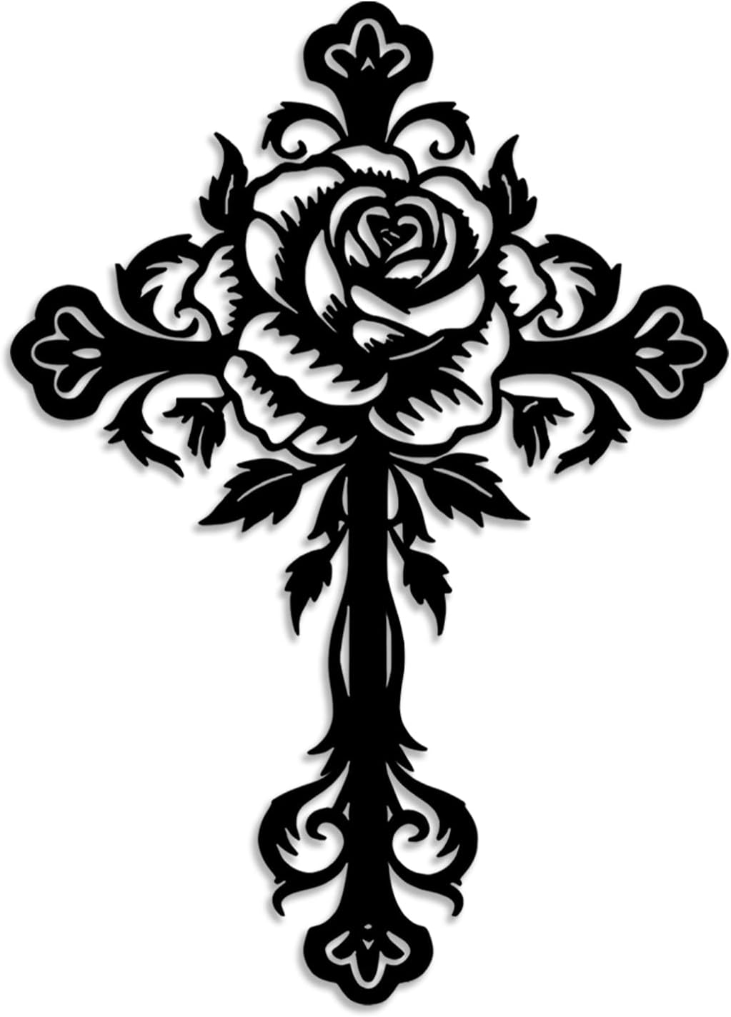 LIYOUYA Metal Rose Cross Wall Decor - Modern Room Decor Black Cross Wall Art Home Decor for Living Room, Bedroom, Dining Room, Porch (Black)