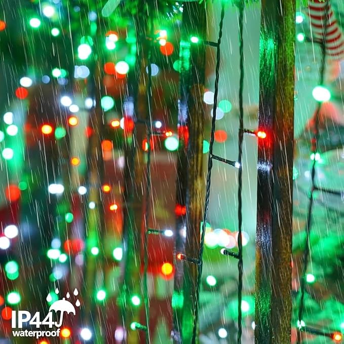 QITONG 165ft 500 LED Red White and Green String Lights, 8 Modes Twinkle String Lights Outdoor Waterproof, Green Wire Christmas Tree Lights Plug in Indoor