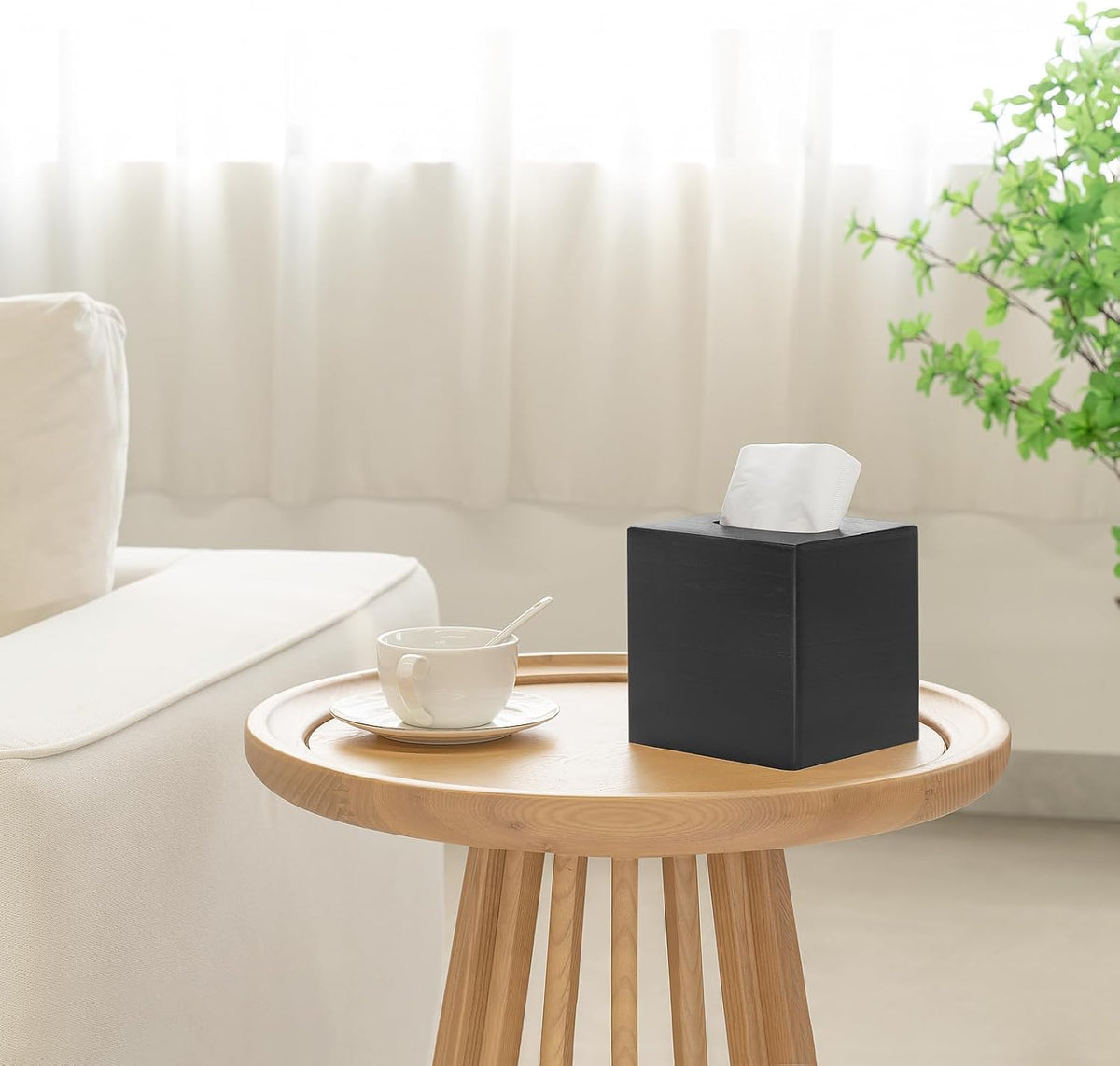 Mkono Tissue Box Cover Square, Rustic Wood Open-Bottom Holder, Black