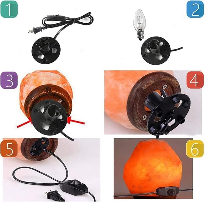 Himalayan Salt Lamp Cord, Dimmer Switch,Christmas Bulb,Salt Lamp Cord with Dimmer Control and Base Assembly,5 Feet,E12 Base for Himalayan Salt Lampsand with six Free 7-15W Bulbs for Salt Lamp (2pack)