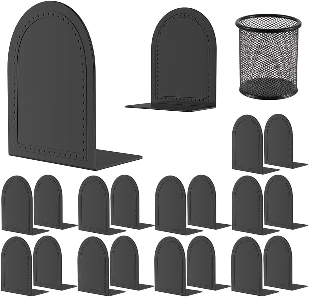 10 Pair Bookends Metal Book Ends Universal Economy Bookends (Black, 10 Pair)