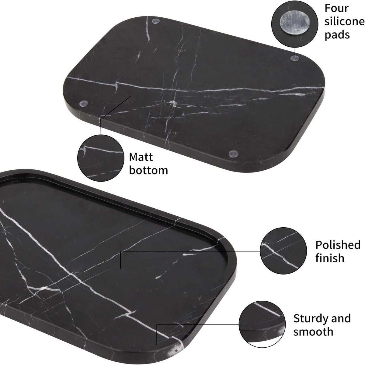 Marble Bathroom Vanity Decorative Tray, Black Marquina, 12 * 8 * 0.8
