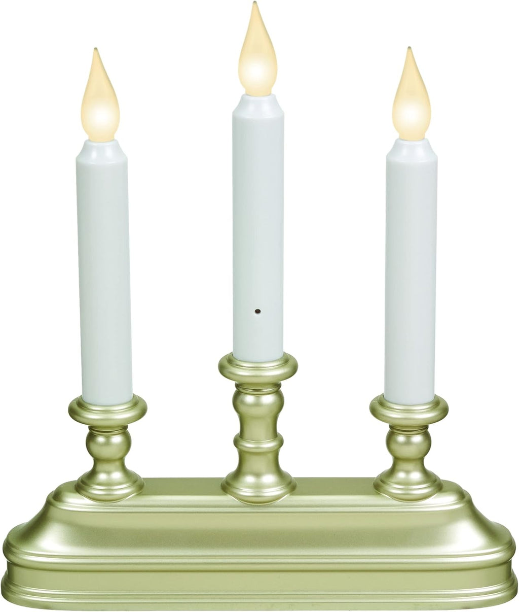 Xodus Battery Operated Window Candles, Pewter, 3-Arm Candelabra, 3 Pack
