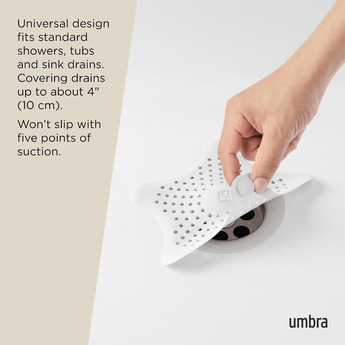 Umbra Starfish Hair Catcher, Suction Cup Drain Cover, 6-Inch, White