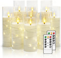 Nimiko Flickering Flameless LED Candles, 9 Pcs with Embedded Star String, Acrylic LED Pillar Candles with Remote, Suitable for Home Decoration (White)