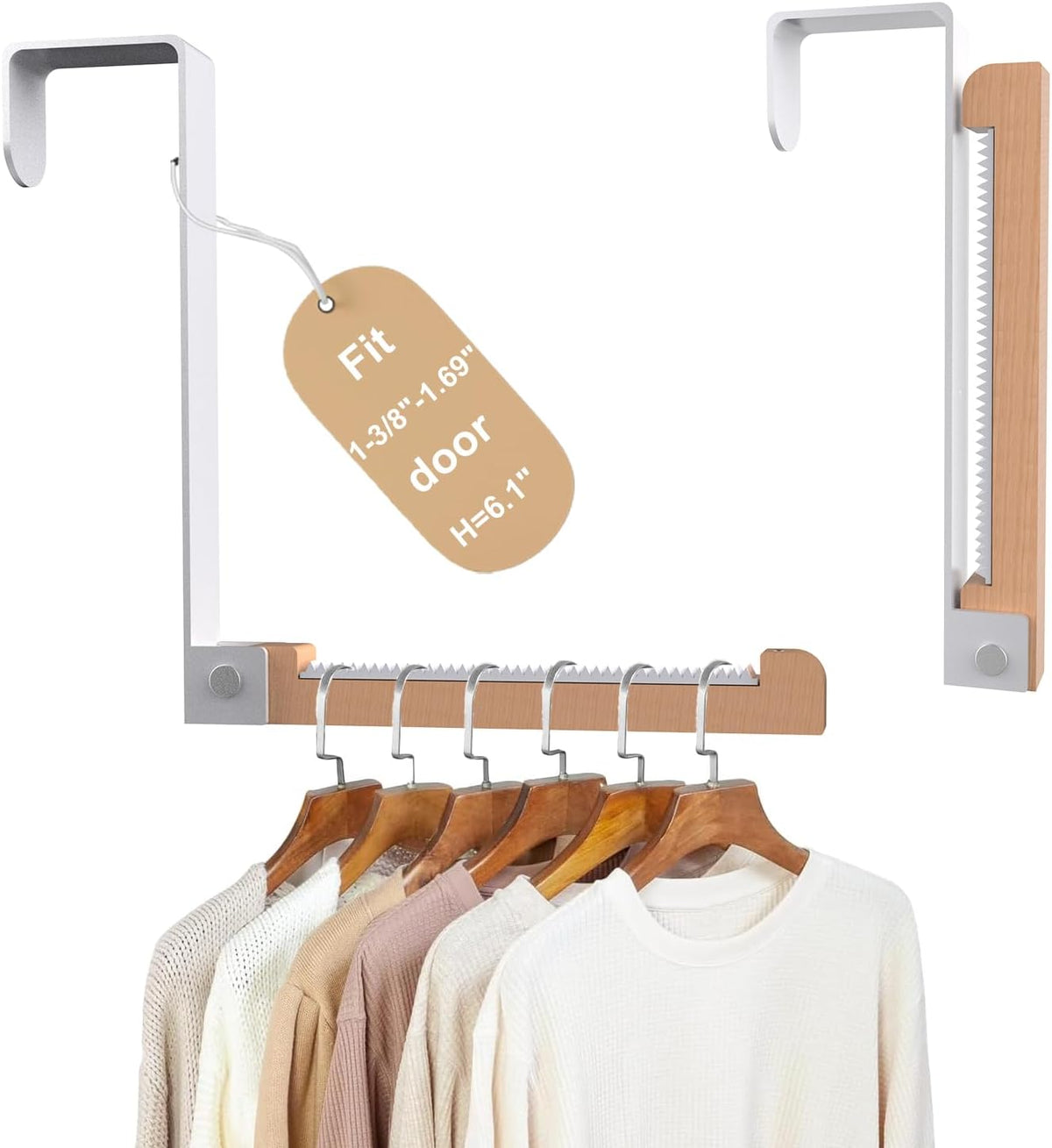 2 Pack Over The Door Hooks(L=6.1"), Over Door Hanger, Heavy Duty No Drill Hanger for Towels, Coats, Hats, Bags in Bathroom, Bedroom, Kitchen, Living Room-White